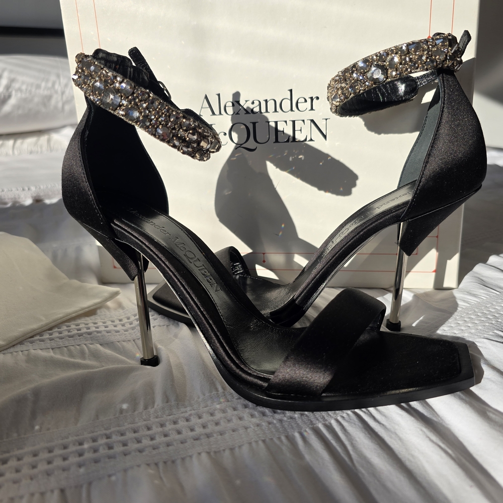 Alexander McQueen Black Heels with Jewel Straps